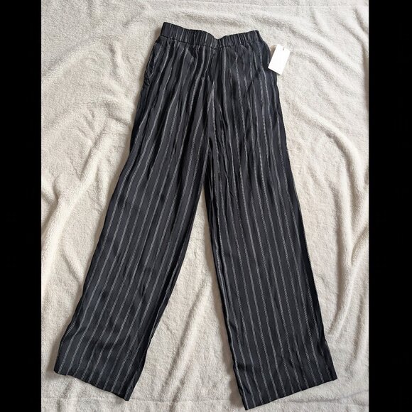 Aritzia Wilfred Faun Pants Crop Tall Small Striped Tie High Waisted Wide Leg NWT - Picture 2 of 8